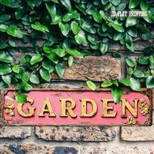1pc 2D Flat Vintage Pink "Garden" Iron Wall Hanging Sign - Country Style Home Decor, Suitable For Entryway Or Living Room, Pre-Drilled Holes As Shown In Size Chart - Multicolor - View 4