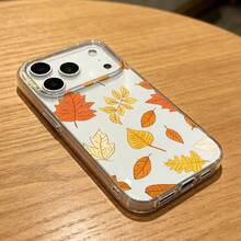 1PC Autumn Leaf Print Transparent Phone Case, Orange Maple Leaf Pattern Design Transparent Protective Cover, Suitable For IPhone Design Transparent Soft Shell Protective Cover TPU Material, Anti-Drop Anti-Scratch - Compatible With Apple 7/8/X/XS/XR/11/12/13/14/15/16/17 Pro Max And Other Models, Autumn Aesthetic, For Personal Use And Gifting To Friends - Multicolor - View 3
