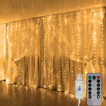 LED Garland Curtain Lights, 8 Modes, USB Powered, With Remote Control, Fairy String Lights, Perfect For Wedding, Christmas And Holiday Home Decor - Yellow - View 12