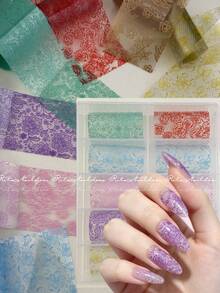 RitaNail 10 Rolls 50cm Set Non-Adhesive Nail Art Transfer Paper Y2K Multicolor Lace Bridal Vacation Nail Art Professional Salon Nail Artist Choice DIY Nail Art Supplies - Multicolor - View 3