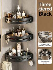 1/2/3pcs No-Drill Triangular Shower Caddy, Black/Grey Wall-Mounted Bathroom Storage Rack, Kitchen Corner Storage Shelf, PP Material, With Drainage Holes, Easy Installation, Suitable For Kitchen, Bathroom, Dining Room - Multicolor - View 13