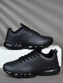 Men's Fashionable Sneakers Shoes, Comfortable Non-Slip Casual Lace-Up Thick Sole Sneakers, Suitable For Outdoor Activities,Trainers - Black - View 3