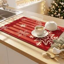 1pc Christmas Snowflake Pattern Dish Drying Mat, Coffee Machine Mat, Absorbent Non-Slip Heat-Resistant Table Protector, Kitchen Table Mat For Holiday Table Setting And Drainage, Festive Decorative Placemat, Multi-Purpose Kitchen Mat, Home Gift, Tabletop Decor - XYLSD-850 - View 3
