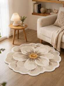 1 Stück 2026 Neu - Elegante cremeweiße blumenförmige Bodenmatte, mit goldgelber Blumenmitte, weichen geschichteten Blütenblattdetails und realistischer Plüschtextur, dekorativer Teppich, Schlafzimmerdekoration, kleiner Teppich, Teppich, Heimdekoration, Wohnzimmerteppich, Wohnzimmer kleiner Teppich, Schlafzimmerteppich, Wohnzimmer Heimdekoration, Außenteppich, waschbarer Teppich - Verschiedenfarbig - Übersicht 4