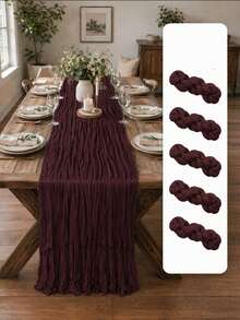 Burgundy Pleated Semi-Transparent Cheesecloth Gauze Table Runner, Lazy Bohemian Texture Solid Color Dining Table Decor, Suitable For Wedding, Birthday Celebration, Baby Shower, Anniversary, Christmas, Large Banquet Party Table Setting - Burgundy - View 9