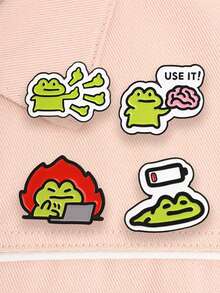 4pcs Funny Worker Frog Badge,Cute Cartoon Frog Enamel Pin, Fashion Accessory For Clothes And Backpacks, Gift For Coworker And Friends - Multicolor - View 4