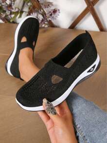 Women's Orthopedic Comfort Slipon Sneakers With Arch Support And Skin-Friendly Foam,Lightweight Walking Shoes,Soft Cushioning,Casual Women's Shoes - 黑色 - 查看 4