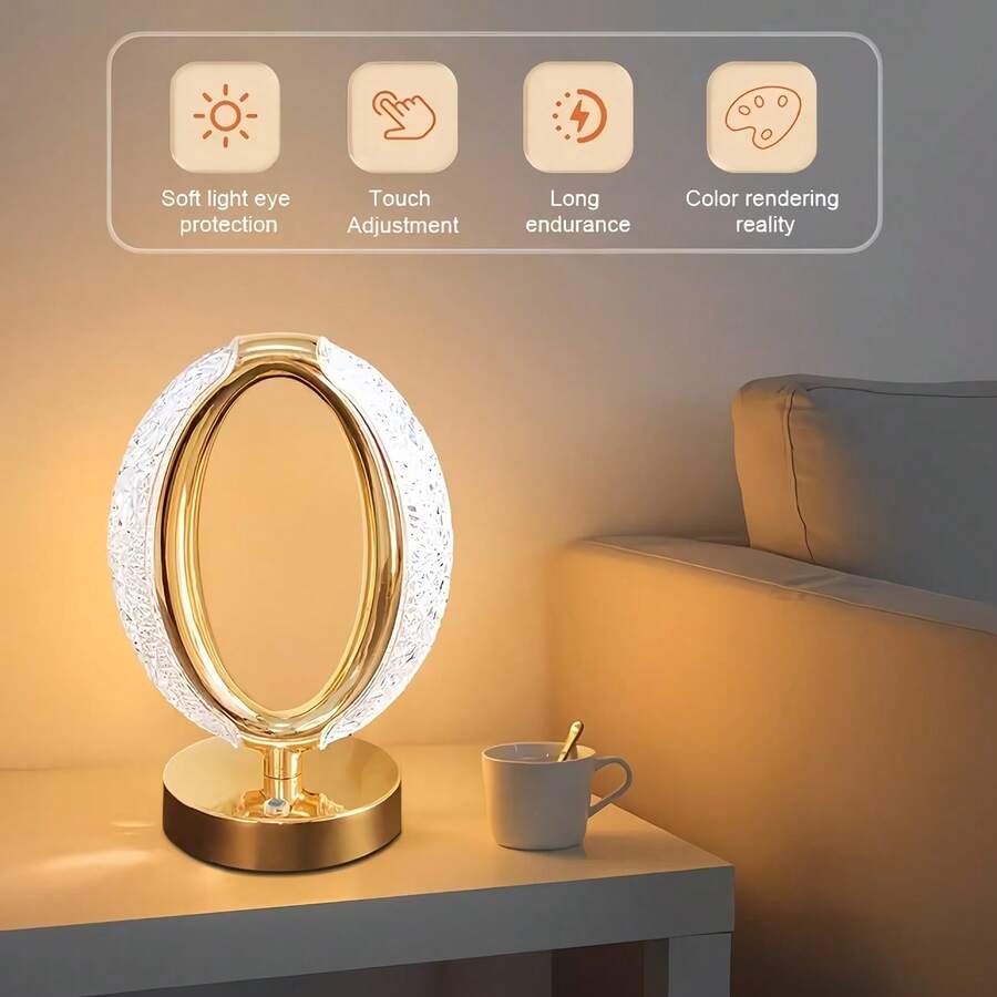 Nordic Modern Minimalist Creative Romantic Crystal Table Lamp, USB Rechargeable Touch Switch, Three-Color Stepless Dimming Function, Suitable For Bedroom, Living Room And Home Decor - Multicolor - View 1