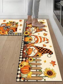 1/2pcs Autumn Thanksgiving Gnome Pumpkin Pattern Doormat, Outdoor Welcome Mat, Carpet, Autumn Floor Mat, Thanksgiving Front Door Mat - Multicolor - View 1