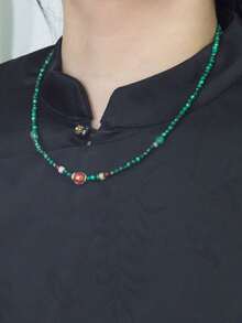[VE]1pc High-Quality Natural Malachite Necklace & Bracelet, Vibrant Colors Like Peacock Feathers, Symbolizing Beauty And Prosperity, Wearing Malachite Not Only Enhances Personal Charm But Also Brings Good Luck, Wealth And Happiness, Making Life More Colorful. Natural Jewelry Color Random - Necklace - View 2