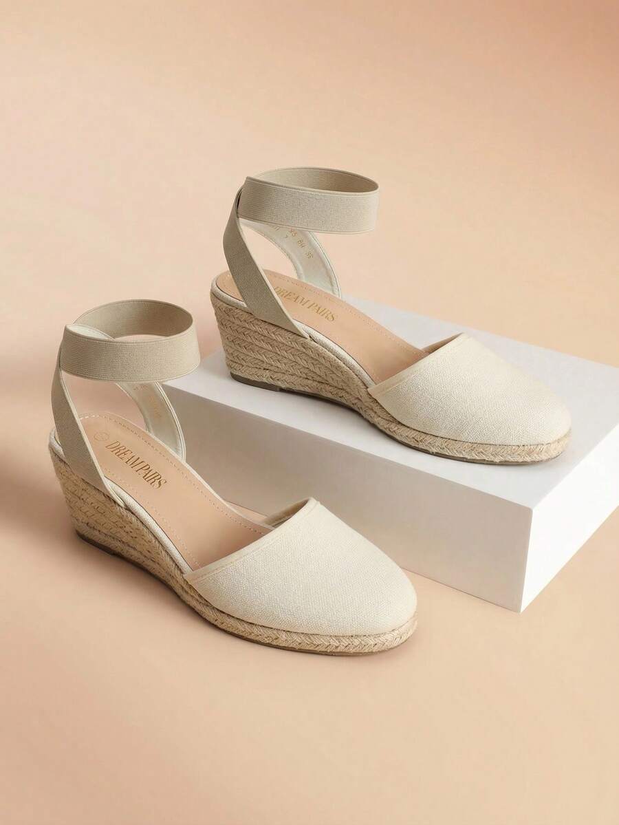 Women's Elastic Ankle Strap Espadrilles Wedge Sandals