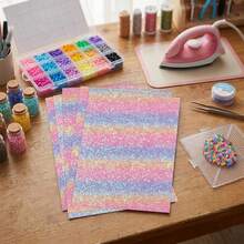 3pcs/Set Fusible Beads Sequin Fabric Iron-On Patch, Coarse Glitter Iron-On Patch With PU Leather, Suitable For 2.6mm And 5mm Beads, DIY Handmade Accessories - A - View 8