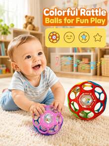 1pc Baby Soft Grip Ball Rattle, Early Education Sensory Toy With Bell, Develops Motor Skills, Easy To Grip Montessori Toy, Holiday/Birthday Gift - Multicolor - View 2