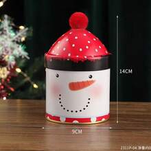 2pcs Christmas Storage Jars, Metal Decorated Penguin & Snowman Cute Red Top Fluffy Lid, Gift Storage Box - Multicolor - View 8