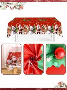 1pc Merry Christmas Tablecloth 220x130cm Poinsettia Pattern Disposable Tablecloth Holiday Party Supplies Christmas Home Decor 2026 New Year Gift - Multicolor - View 10