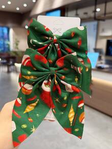 4pcs Kids Christmas Printed Ribbon Bow Hair Clips, Alligator Hair Clips With Snowflake, Christmas Tree, Santa Claus Designs, Festive Color Palette, Suitable For Girls' Christmas Party And Holiday Outings, Secure Grip, Anti-Slip, Half-Up Hair And Flyaway Hair Top Clips - Multicolor - View 10