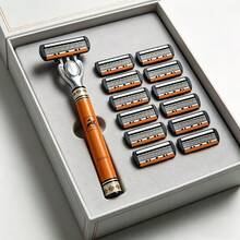 Men's Manual Shaving Kit - Ultra-Sharp 6-Blade, Replaceable Razor Head, Ergonomic Handle Design, Perfect Gift For Father's Day And Birthday, Reusable With Replacement Blades, Essential For Precise And Smooth Shaving (Gift Box Not Included), Halloween, Christmas - Multi-color - View 4