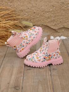 1 Pair New Soft Sole Non-Slip Baby Boots, Pastoral Pink Floral Pattern Children's Boots, Versatile Princess Short Boots For Little Girls - Pink - View 17