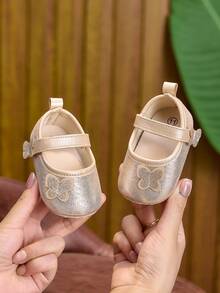 Infant Girl Shoes 0-6-12 Months Soft Sole Newborn Princess Shoes Spring Summer Autumn 0-1 Year Old Flat Shoes - Gold - View 2