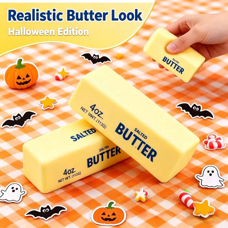 1pc Butter Squishy Toy, One Size, Random Shipment, Realistic Butter Squeeze Toy, Halloween Slow Rebound Fidget Toy, Halloween Prank Toy, Realistic Food Squishy, Halloween Gift/Halloween Decoration/Monster Squishy