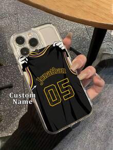 1件 DIY 黑色球衣姓名與號碼雙重客製化，雙手拉紅黑條紋籃球球衣圖案，超薄透明 TPU 手機殼，適用於 Apple 18ProMax/Duo/17ProMax/16Pro/15/14Plus/13Pro/12ProMax/11/XsMax/8/7/6Plus 手機配件 - 無色 - 查看 4
