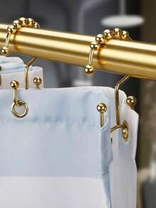 12pcs Metal Gold Shower Curtain Hooks, Double Hook Design, Bathroom Curtain Rings, Autumn Decor, Bathroom Decoration, Mountain Shape Design, Multi-Functional Home Metal Shower Curtain Hooks - Multicolor - View 9