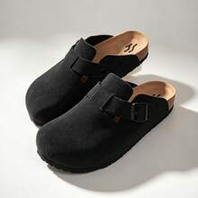 Vintage Closed-Toe Unisex Slippers With Adjustable Buckle, Non-Slip Wear-Resistant Versatile Home Casual Slippers For Men And Women - Black - View 2