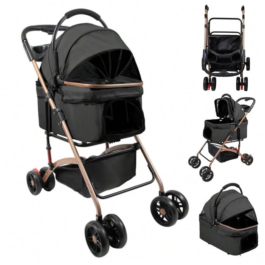 Pet Stroller With 4 Swivel Wheels With Brakes, Load Capacity 30 Kg, Cat Stroller, Removable Stand, Storage Basket Cushion For Small/Medium Dogs - Black - View 1