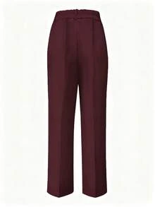 Pantalones de oficina de talla grande de unicolor con botones, bolsillos y cremallera, para primavera - Burdeos - Ver 3