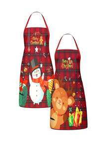 4Pcs Buffalo Plaid Christmas Kitchen Aprons Set, Santa Claus, Snowman, Gingerbread Man, Reindeer Printed Cooking Aprons, Cute Holiday Adjustable Chef Aprons For Home Baking BBQ Xmas Party Gift - Multicolor - View 16