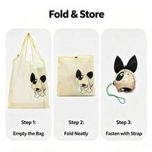 Foldable Reusable Shopping Tote Bag, Ultra-Lightweight And Portable, Folds Into A Mini Storage Bag, Space-Saving Supermarket Travel Commute Tote Bag, Back To School Season Home Gift Accessory, Suitable For Women And Teenage Girls - Puppy - View 6