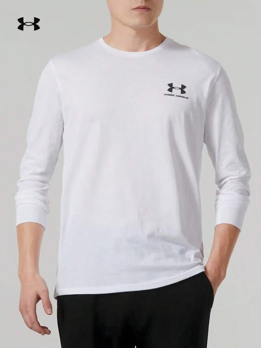 Under Armour Kaos Olahraga Lengan Panjang Pria Model Terbaru untuk Musim Panas, Bernapas, untuk Kebugaran dan Latihan, Longgar dan Kasual - Putih - View 1