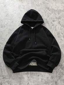 Striville American Minimalist Waffle Knit Sweatshirt Black Loose Fit Versatile Casual Pullover Sweatshirt For Men - Black - View 2