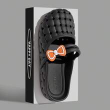 Women's Fashionable Elegant Bowknot Home Slippers, All Season, Suitable For Beach, Indoor And Outdoor Comfortable Slippers, Anti-Slip Versatile Fashion Flat Slippers, Women's Classic Versatile Cute Bowknot Flat Sandals, Bohemian Style Youthful Sweet Romantic Casual White Women's Flat Slippers, Suitable For Beach Travel, Vacation, Valentine's Day Date, Party, Picnic, Portable Sandals, Holiday Gift - Black - View 5