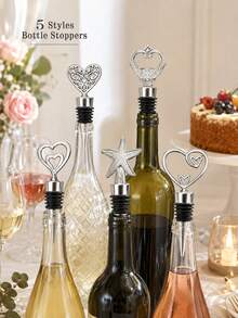 2pcs/5 Styles Decorative Wine Bottle Stoppers, Elegant Heart & Star Design, Suitable For Beverage Bottles, Home Dining, Birthday Parties & Gatherings - Multicolor - View 5