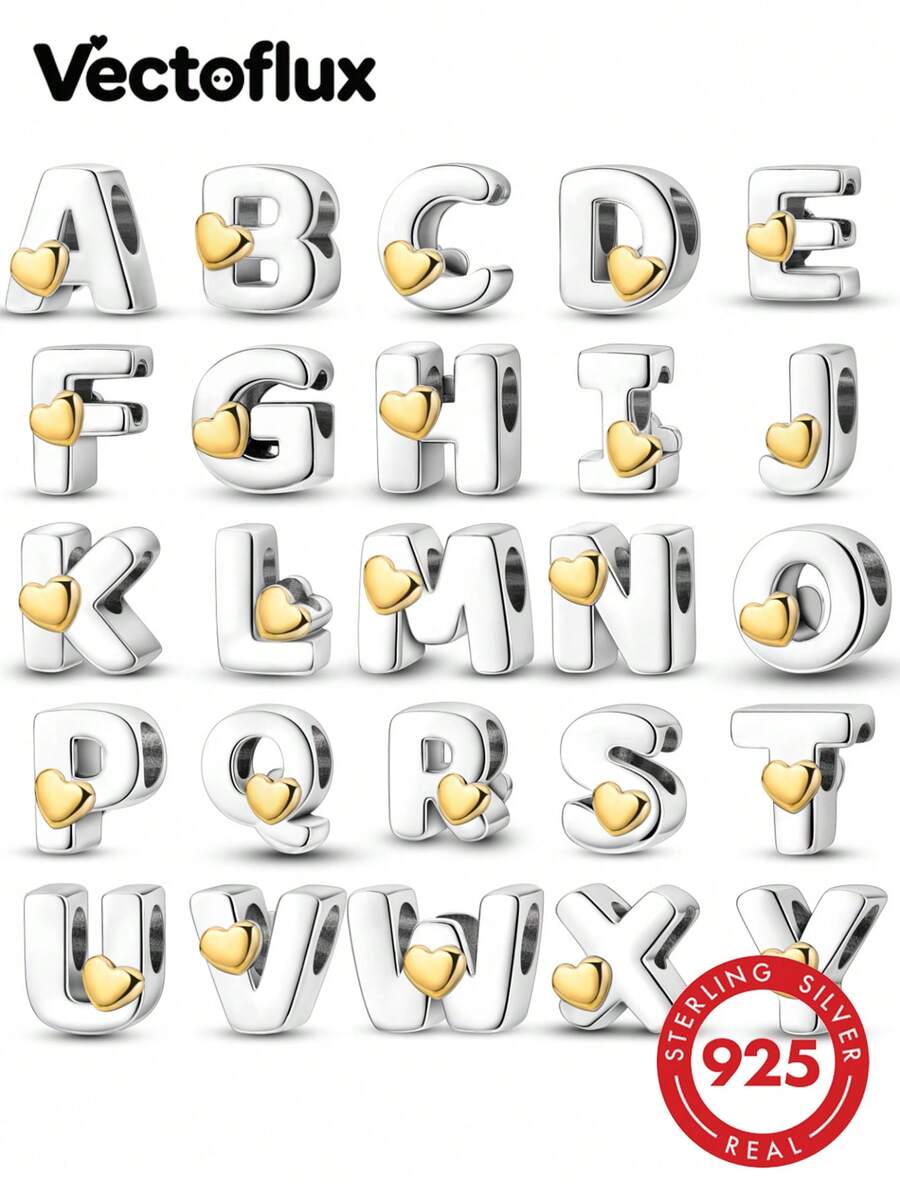 1件極簡浪漫風 S925 純銀低過敏 A-Z 字母首字母吊墜,適用於原創手鍊,女性 DIY 珠寶製作,生日禮物 - 白色 - 查看 1