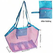 Children's Beach Toy Storage Mesh Bag, Sand-Proof Tote Bag, Suitable For Shell Collecting And Tide Pool Exploration, Family Beach Trip Essential - Blue-edged Pink Mesh - View 8