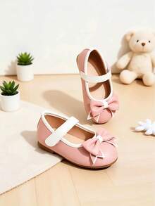 1 Pair Kids Cute Pink Mary Jane Princess Shoes, Star Trim Bow Toe, White Hook & Loop Strap, Soft Sole Non-Slip Girls Shoes, Suitable For All Seasons, Daily School, Birthday Party, Wedding, Outing, Matching Various Dresses - Pink - View 15