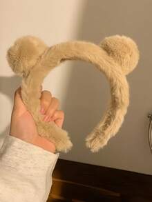 1pc Plush Bear Ear Headband, Autumn/Winter Fashion Hair Accessory, Simple Versatile Daily Commute Headband For Face Washing, Masking, Makeup, Hair Styling, High Crown, Face-Slimming Hair Clip - Multicolor - View 7