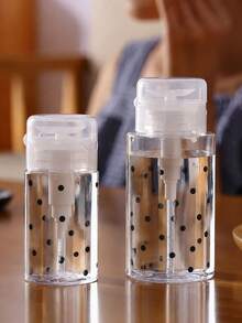 Black Polka Dot Pattern Reusable Pet Portable Travel Bottle, With 3.38oz/6.76oz Portable Pump Head, Suitable For Nail Polish Remover, Toner And Makeup Remover, Round Top Design, Hand Washable, Makeup Remover Bottle - Clear - View 1