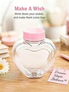 1pc Transparent Heart-Shaped Pink Ribbed Lid 80ml PET Jar, Sealed Portable Storage Container, Cute Aesthetic Wish Bottle, DIY Valentine's Day Birthday Party Gift - View 4