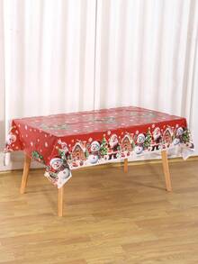 1pc Merry Christmas Tablecloth 220x130cm Poinsettia Pattern Disposable Tablecloth Holiday Party Supplies Christmas Home Decor 2026 New Year Gift - Multicolor - View 9