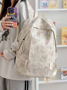 Dedoo Zipper Letter Embroidery Large Capacity Student Backpack, Simple Campus Style School Bag, Suitable For School And University Campus - Beige - View 7