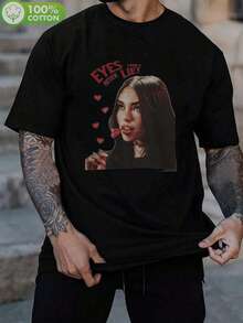 Men'S  Beer Retro Graphic T-Shirt - Vintage Eyes Never Lie Design With  Beer Pop Art & Hearts, 100% Relaxed Fit Short Sleeve Casual Tee, - Black - View 1