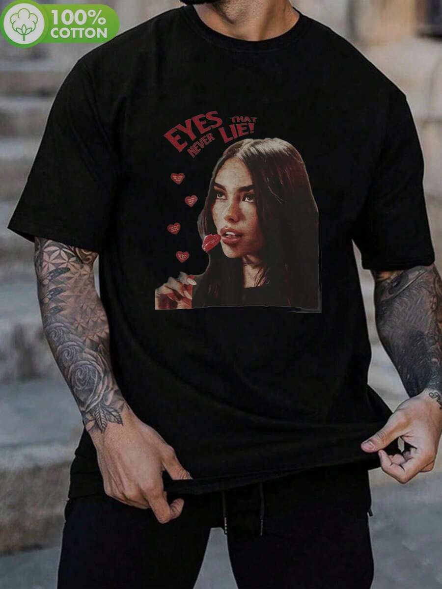 Men'S  Beer Retro Graphic T-Shirt - Vintage Eyes Never Lie Design With  Beer Pop Art & Hearts, 100% Relaxed Fit Short Sleeve Casual Tee, - Black - View 1