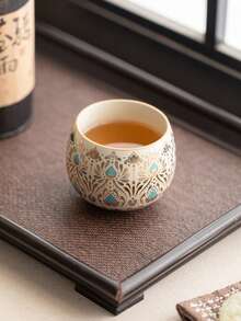 1pc/2pcs Middle Eastern Vintage Gilded Peacock Feather Ceramic Tea Cup, Luxury Palace Style Ru Yao Tea Cup, Home Guest Coffee Cup, Especially Suitable For Middle Eastern Strong Tea, Arabic Coffee - Multicolor - View 7