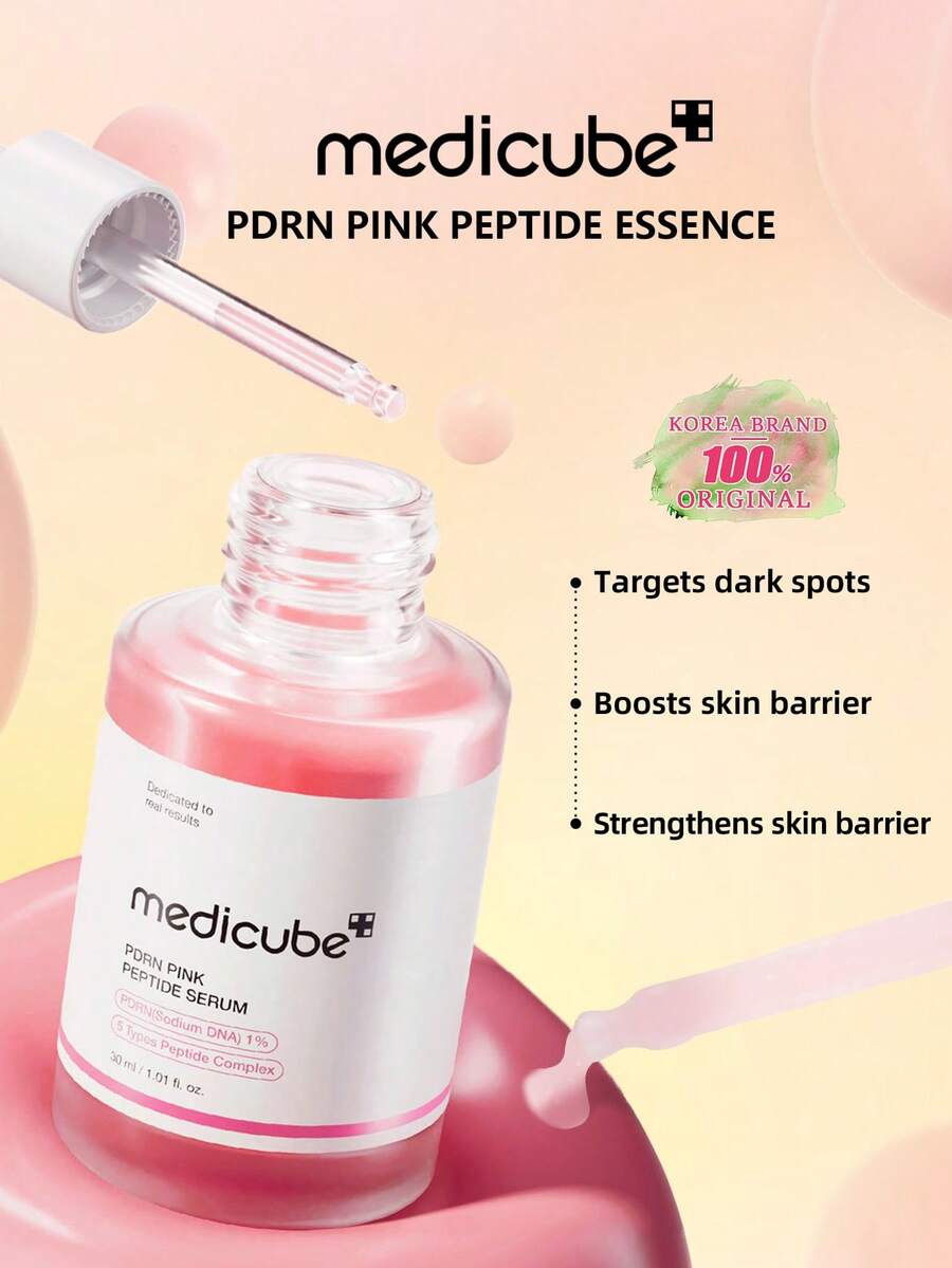 Medicube PDRN PINK PEPTIDE 精華液 30ml/1.01fl.Oz，PDRN 與胜肽保濕精華，輕盈快速吸收不黏膩，使肌膚柔軟光滑，適合乾性肌膚日常使用與妝前準備，K-Beauty 韓系彩妝，禮品