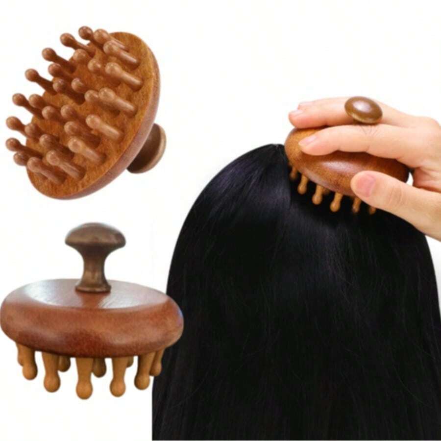 1pc/2pcs Multi-Function Wooden Therapy Massage Comb, Scalp Head Massager, Natural Sandalwood Round Tooth Gua Sha Body Massager