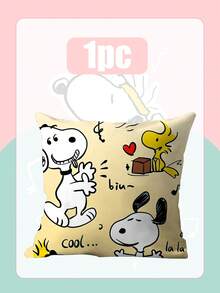 Snoopy Graffiti Print Throw Pillow Cover, Hand-Drawn Style Square Decorative Cushion Case, Soft Fabric Sofa Backrest Pillow, Home & Car Decor, Collectible Gift For Cartoon Fans - Multicolor - View 12