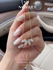 1件波希米亞風多層鍍金鋯石花朵吊墜項鍊，精緻女士珠寶禮物，適合女孩子的完美禮物 - 金色 - 查看 4